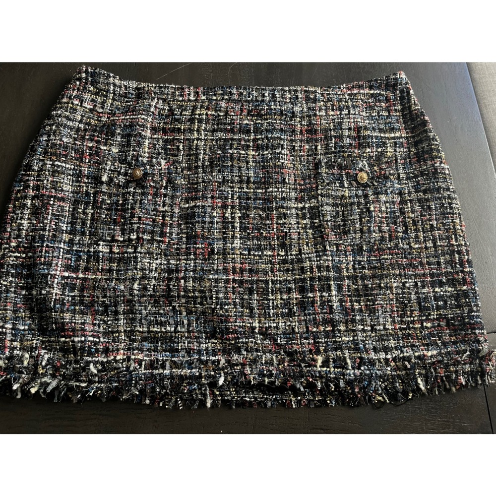 Crystal Kobe Plus Size 3X Tweed Skirt Multi Color Metallic Gold Button Office